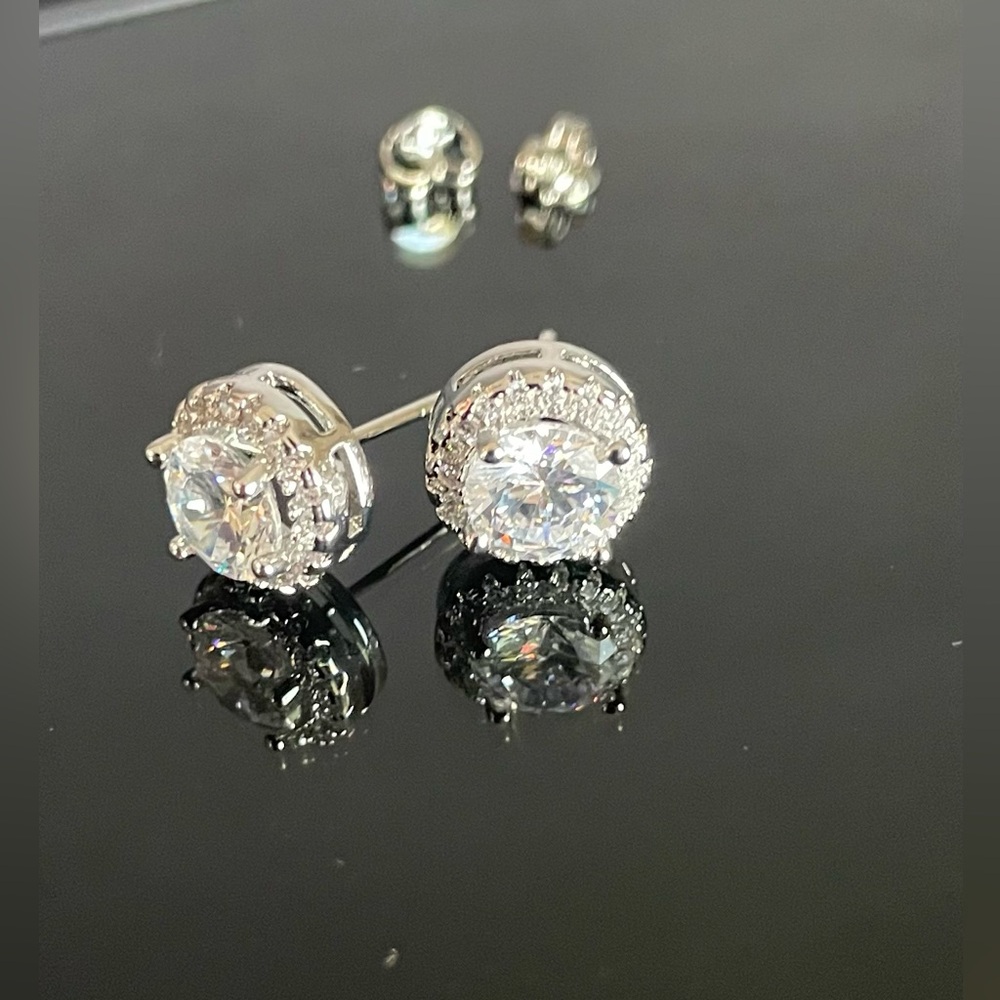 Moissanite Halo 925 Sterling Silver Stamped earrings
